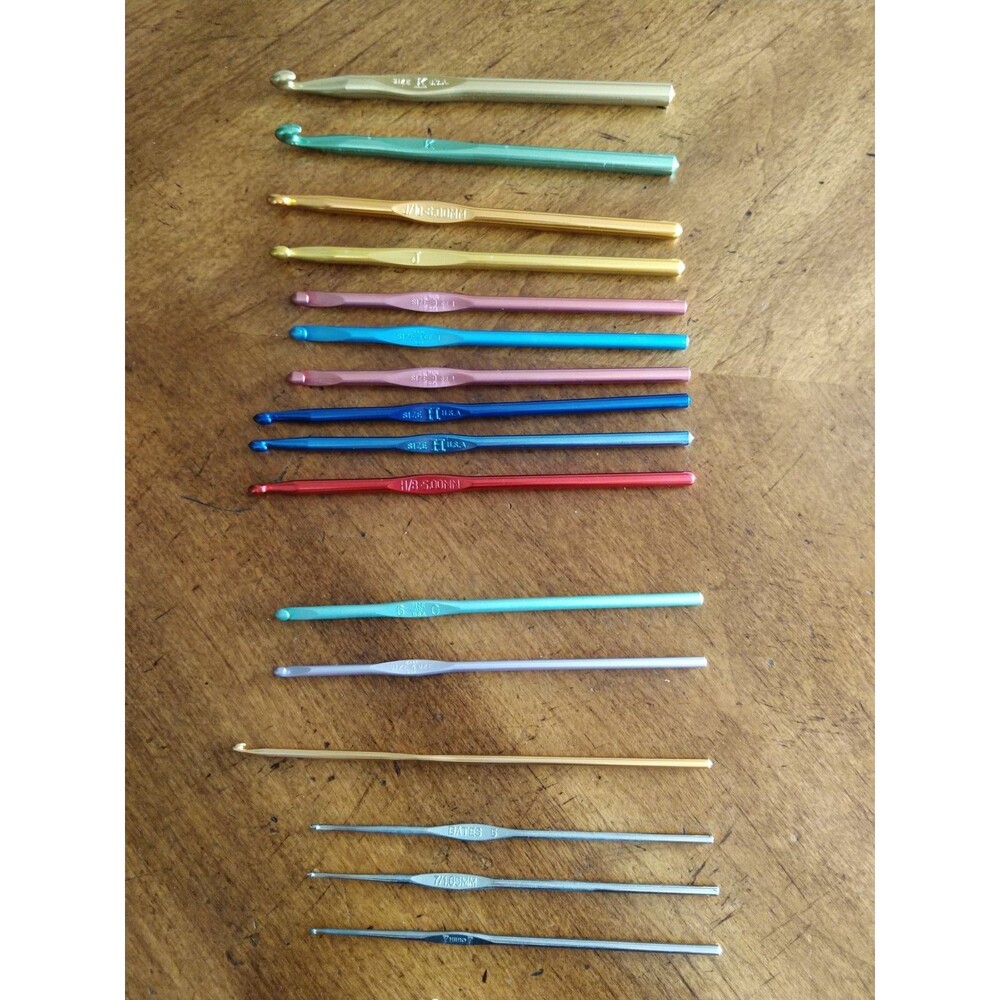 Lot 16x Vtg Steel, Aluminum Crochet Hook Sz 7 5 D E G H I J K Mixed Hero Bates